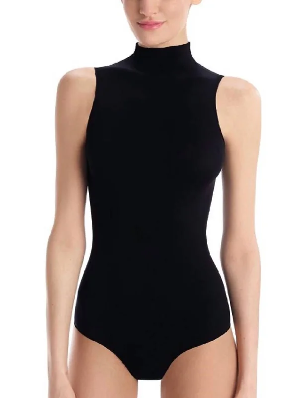 Ballet Mockneck Sleeveless Bodysuit In Black Dreamy Draping