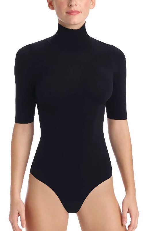 Ballet Short Sleeve Turtleneck Bodysuit In Black New Styles Just In