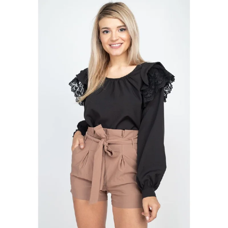 Balloon Sleeve Lace Ruffle Top Exclusive Designer Collection