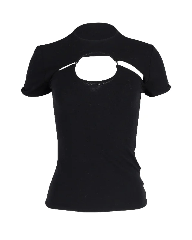 Balmain Cut Out T-shirt with Metal Ring in Black Cotton Update With Cottagecore Styles