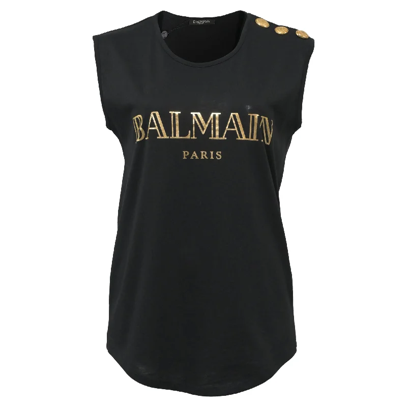 Balmain Paris Logo Print Tank Top in Black Cotton Fashion For Every Occasion