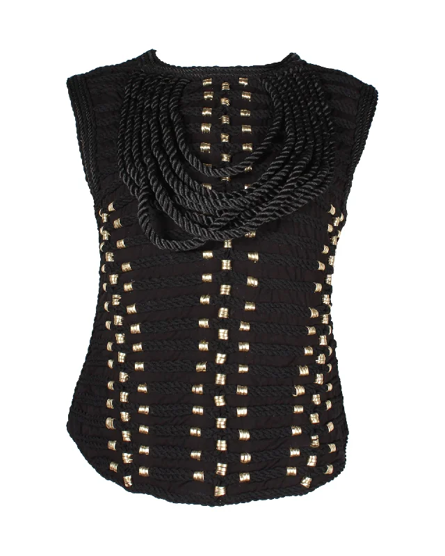 Balmain x H&M Rope Trimmed Gold Ring Embellished Blouse in Black Viscose Chic Outfits