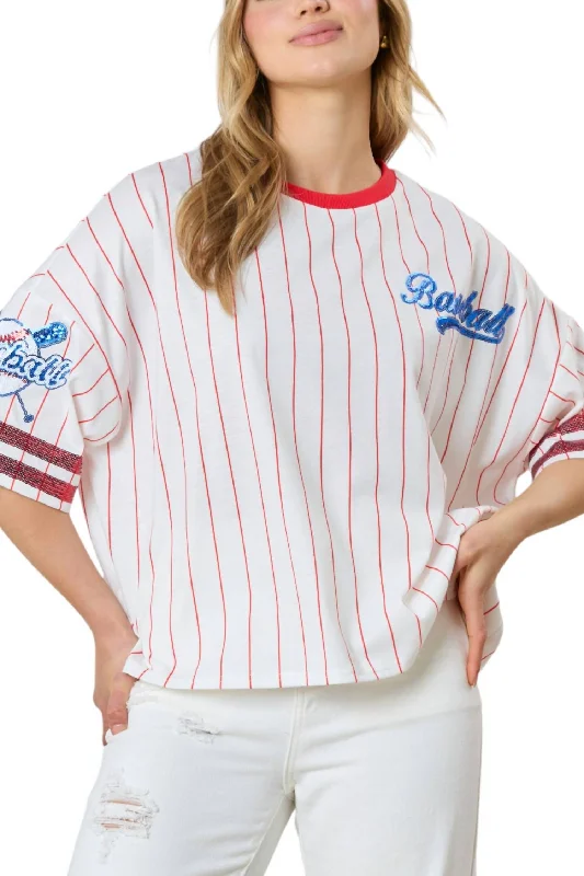 Baseball Time Shirt In White/red Fashion Frontiers