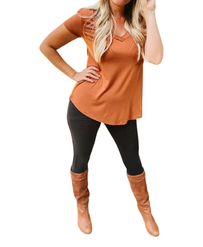 Basic Solid Vneck Pocket Tee In Copper Casual Chic Clothing