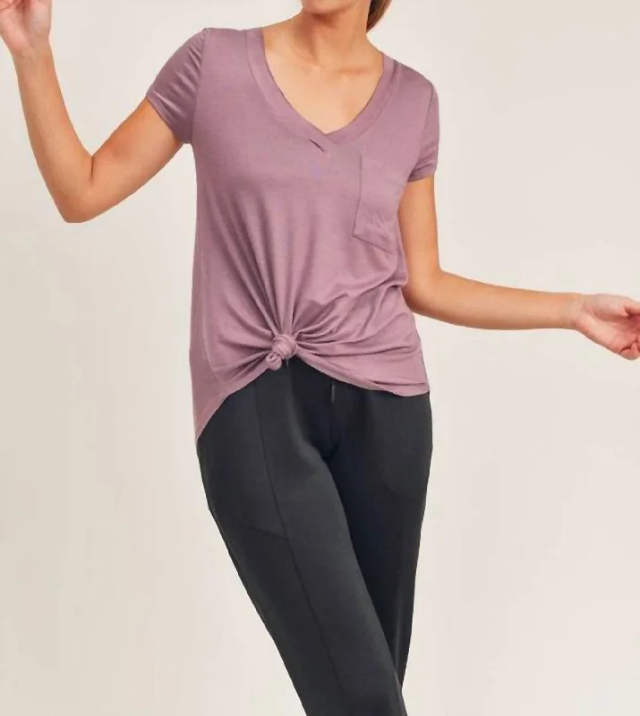 Basic Solid Vneck Pocket Tee In Mauve Casual Chic