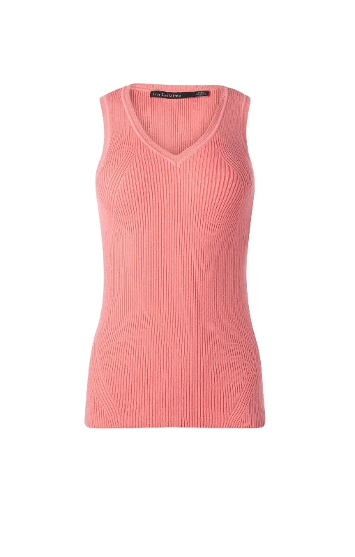 Basic V Neck Ribbed Knit Tank Top In Sugar Coral Weekend Exclusive