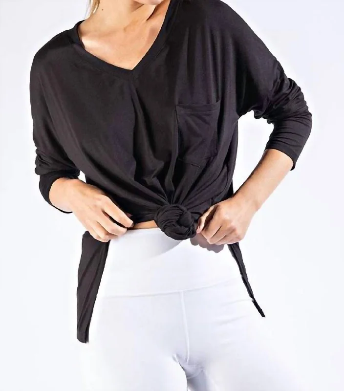 Basic With Pocket Solid Tee In Black High End Women's Wear