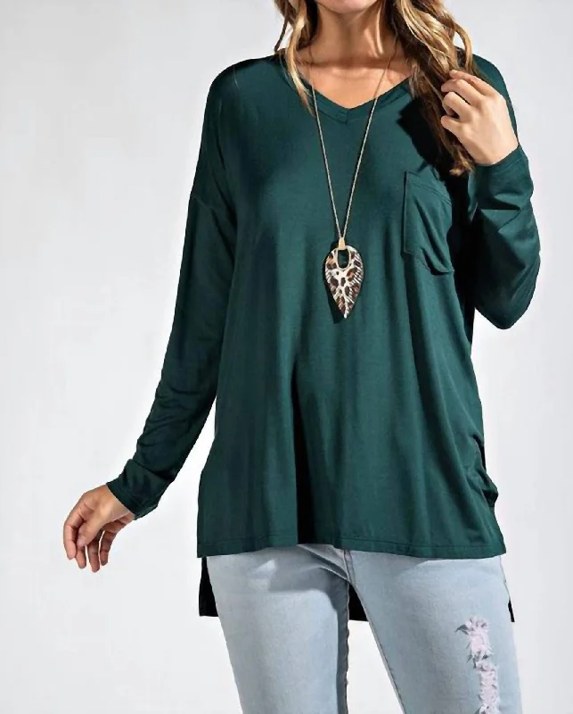 Basic With Pocket Solid Tee In Hunter Green Big Savings