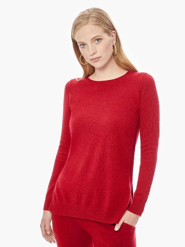 Bateau Neck Relaxed Cashmere Tunic, Red Casual Yet Stylish Separates