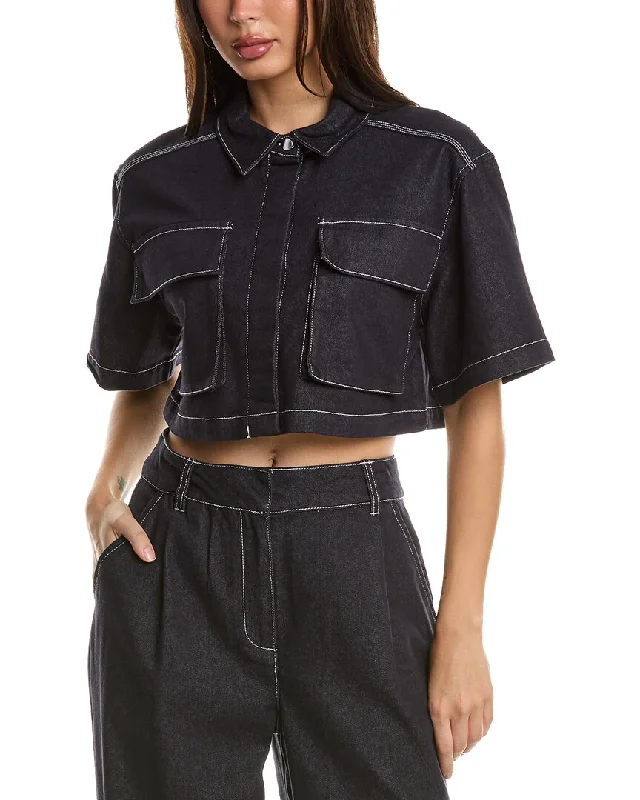 BCBG New York Cropped Denim Button-Down Shirt Sleek Design