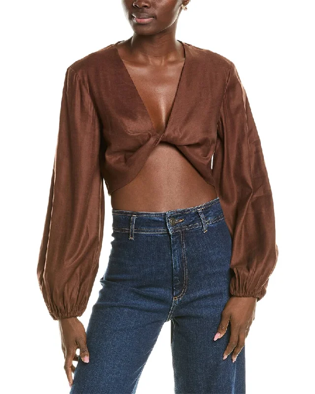 BCBGMAXAZRIA Twist Front Linen-Blend Crop Top Innovate Your Wardrobe