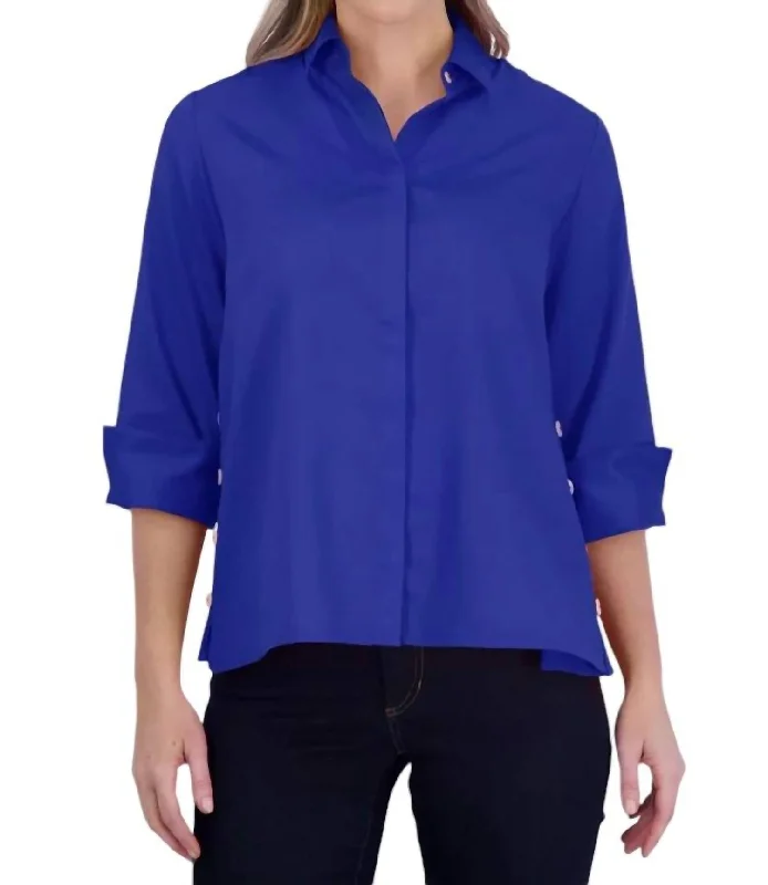 Beatrice No Iron Solid Sateen Shirt In Sapphire Limited Time Offer