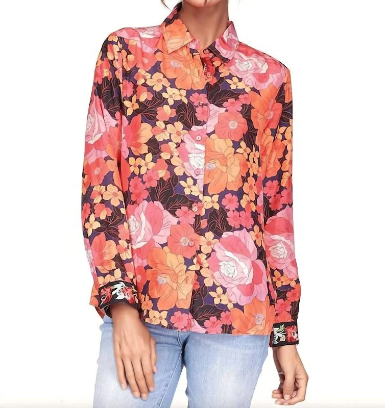 Becca Button Down Shirt In Black Multi Fast Fashion Favorites