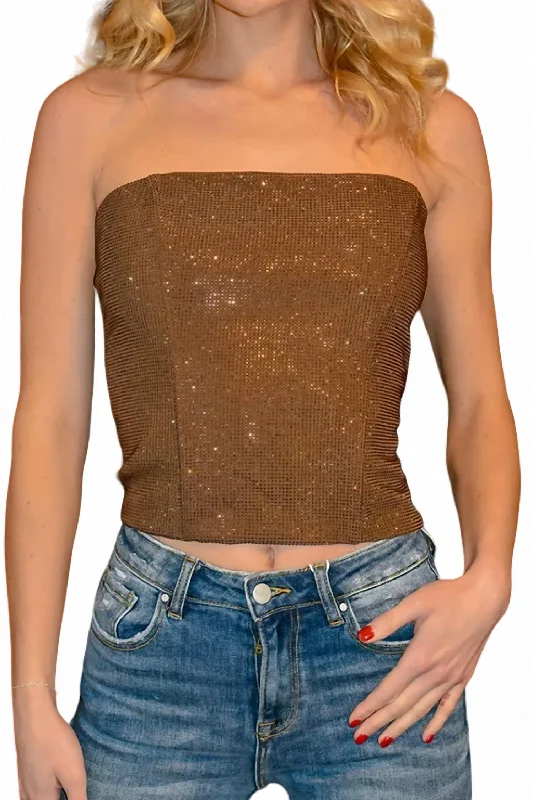 Bedazzled Bustier Top In Brown Massive Savings