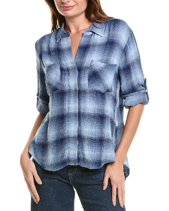 Bella Dahl Split Back Button Down Shirt Season Transition Versatile Wear Clearance