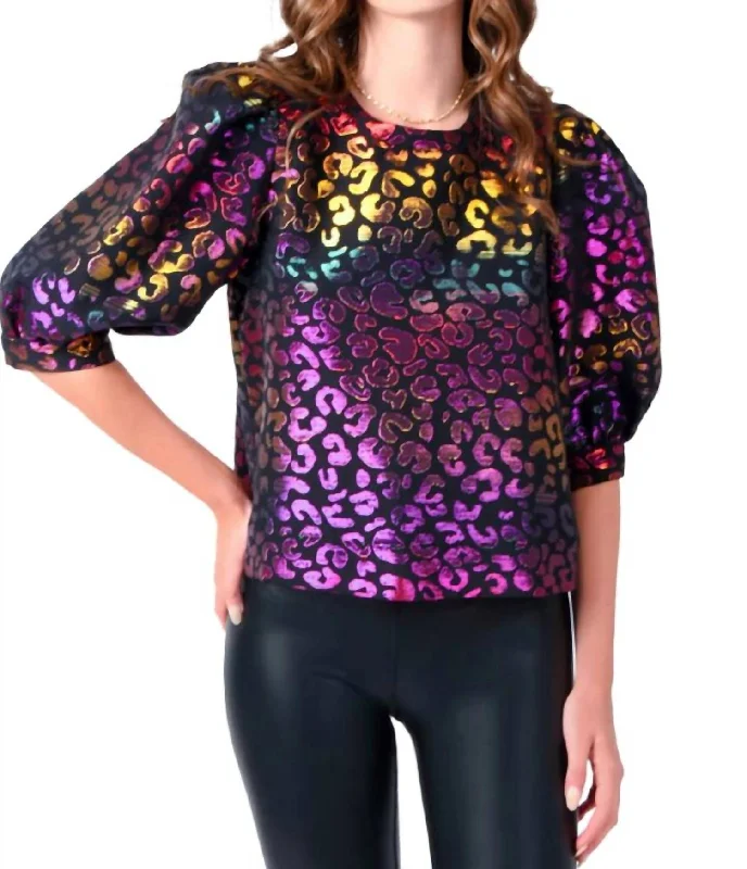 Bella Top In Gold Cheetah Jacquard Latest Fashion