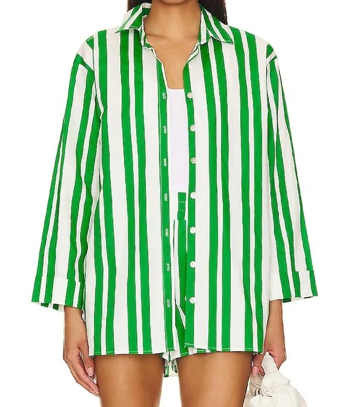 Berman Button Down Shirt In Center Court Stripe Designer Wear On Sale