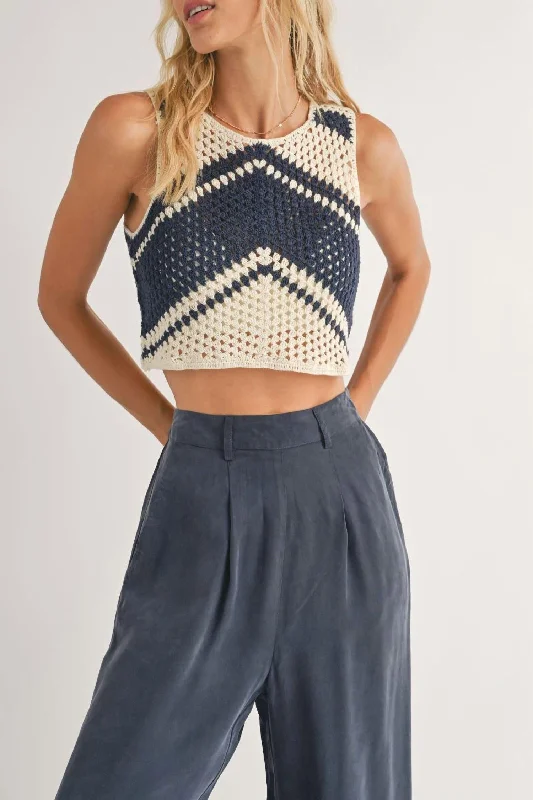 Beverly Crochet Tank Top In Cream/navy The Latest Fashion Trends