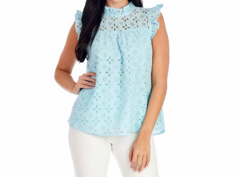 Bianca Eyelet Tank In Blue Step Ahead, Lead The Trend