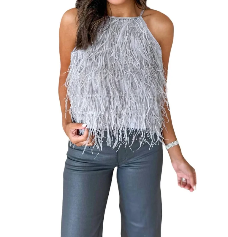 Bijou Feather Top In Pewter Evening Elegance