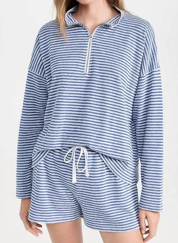 Bisous Quarter Zip Top In Cerulean/white Seasonal Clearance