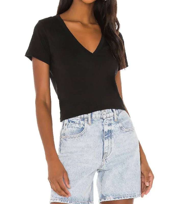 Blair V Neck Tee In Black Elegant Contour