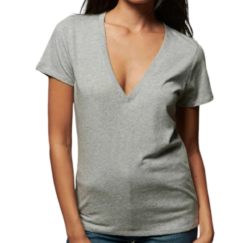 Blair V-Neck Top In Heather Grey Minimalist Chic