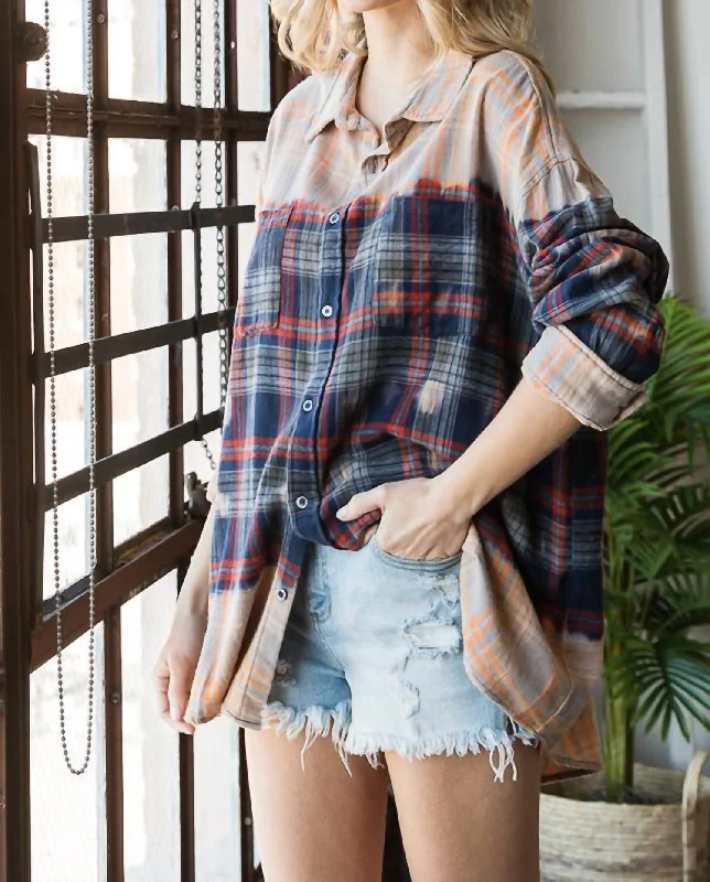 Bleached Plaid Shirt In Navy Elevate Your Wardrobe