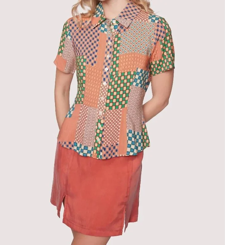 Blissful Mesa Short Sleeve Shirt In Orange-Multi Spring Fashion