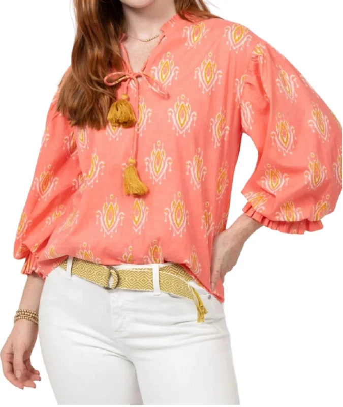 Blouson Top In Coral Current Trends