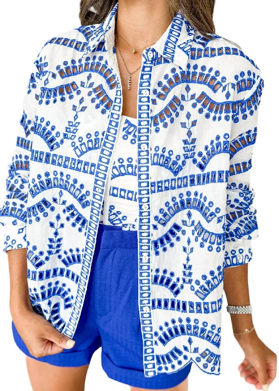 Blythe Beach Shirt In Blue/white Great Prices On Feminine Styles