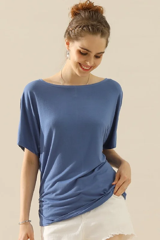 Boat Neck Short Sleeve Ruched Side Top Fashion-Forward