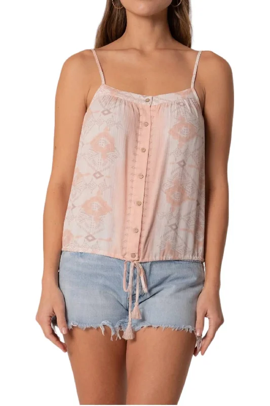 Bohemian Spaghetti Strap Tank Top In Pink Stylish Basics