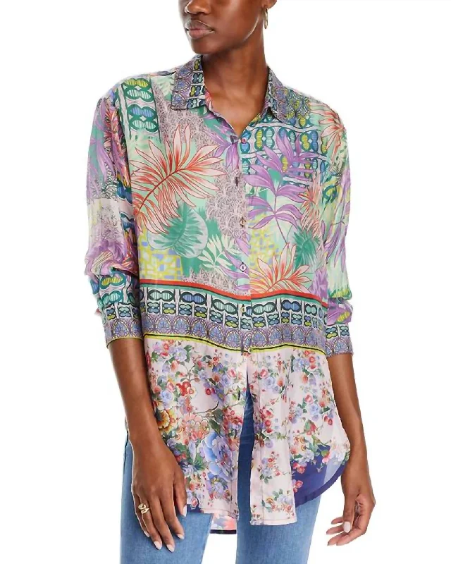 Bordona Dubai Tunic Top In Purple Multi Huge Markdowns