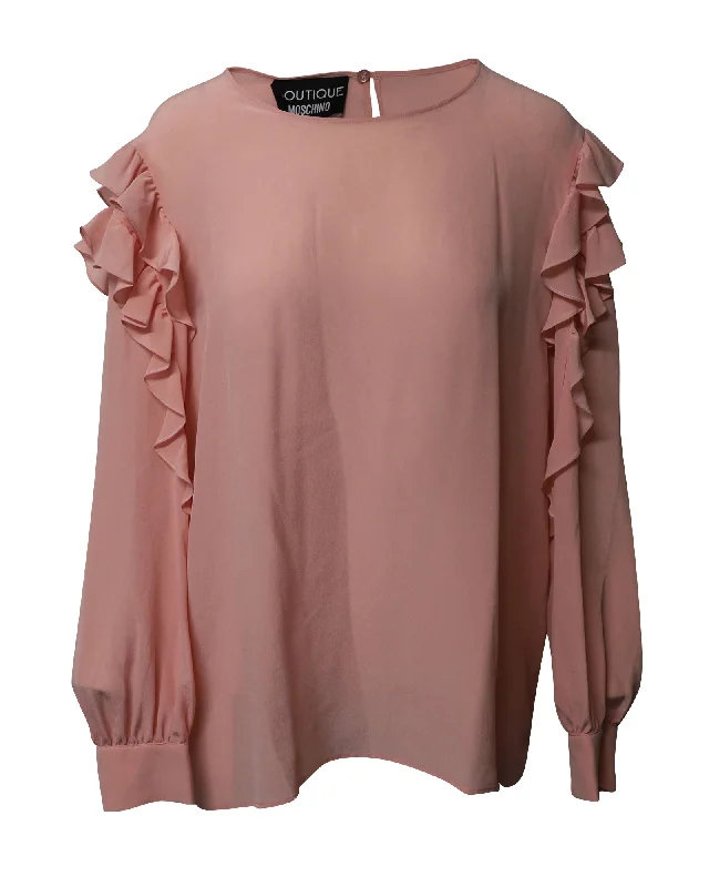 Boutique Moschino Ruffled Detail Blouse in Pink Silk Exquisite Craftsmanship