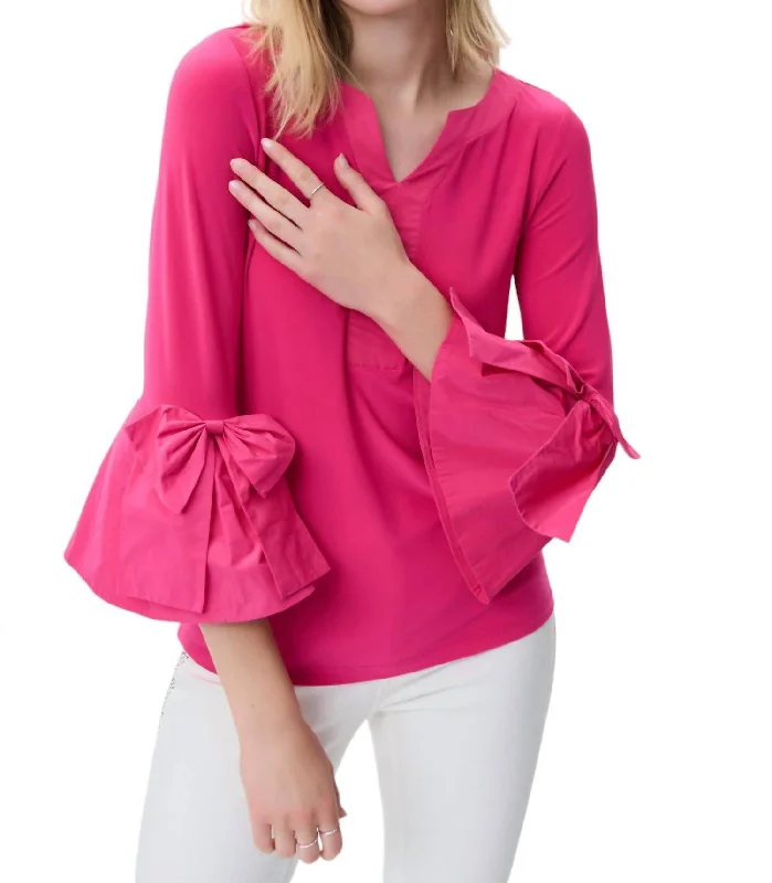 Bow Detail Sleeve Top In Dazzle Pink Seasonal Trend