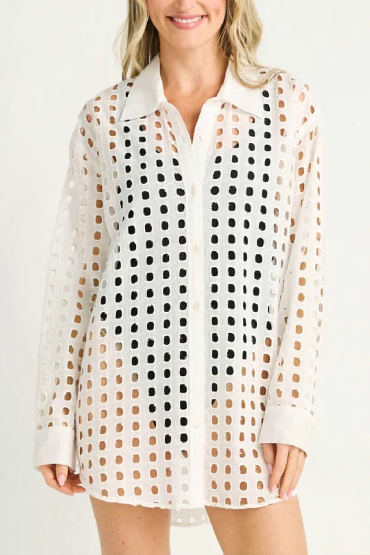 Box Eyelet Sleeve Button Up Shirt In White Today Only