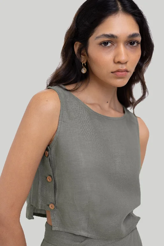 Boxy Crop Top in Dark Green Quality Wear