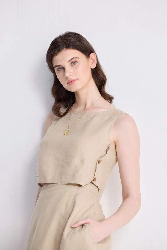 Boxy Crop Top in Neutral Beige Trendy Women's Wear Collection