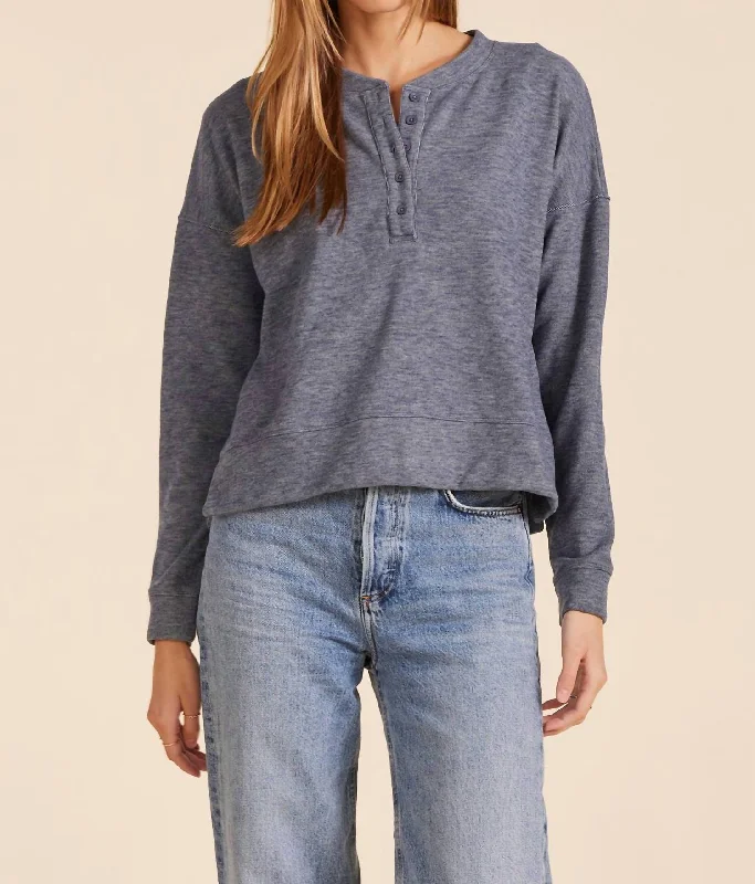 Boxy Henley Sweatshirt In Blue Lighten Up With Nordic Styles