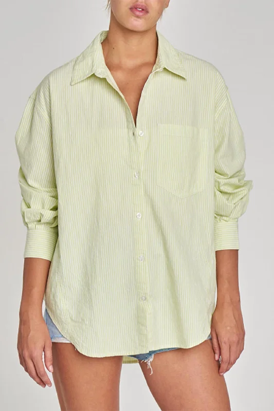 Boyfriend Button Up Shirt In Limeade Stripe Huge Markdowns