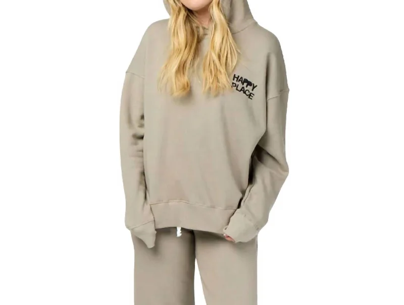 Boyfriend Smiley Hoodie In Taupe Casual Chic Clothing