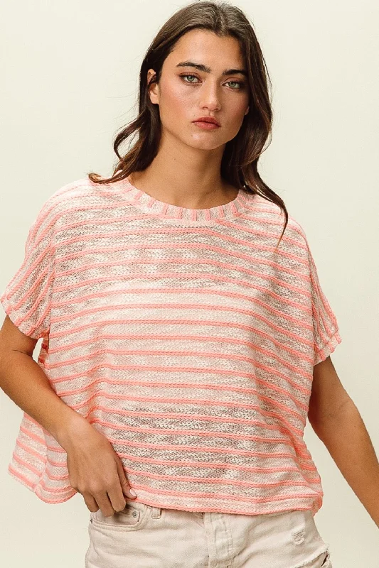 Braid Striped Short Sleeve Round Neck T-Shirt New Season Fashion Preview Sale