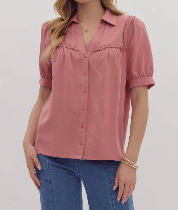 Braided Trim Top In Mauve Elegant Style