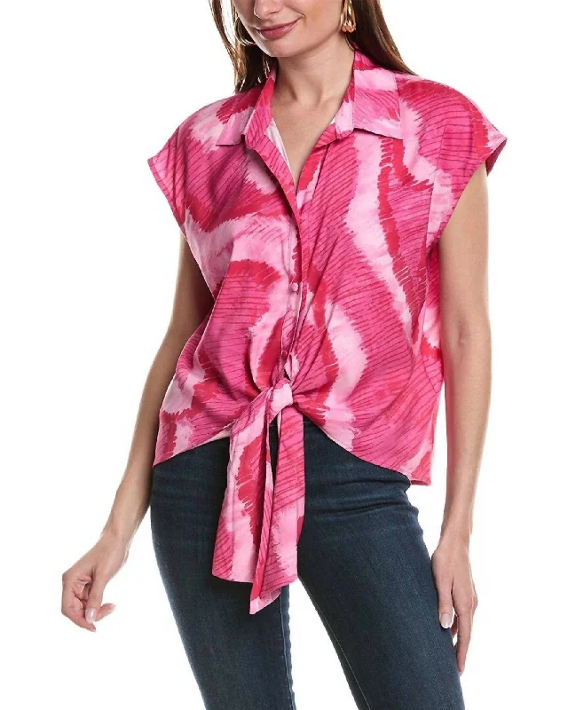 Brickell Top In Pink Sketched Squiggle Fashion Frontiers