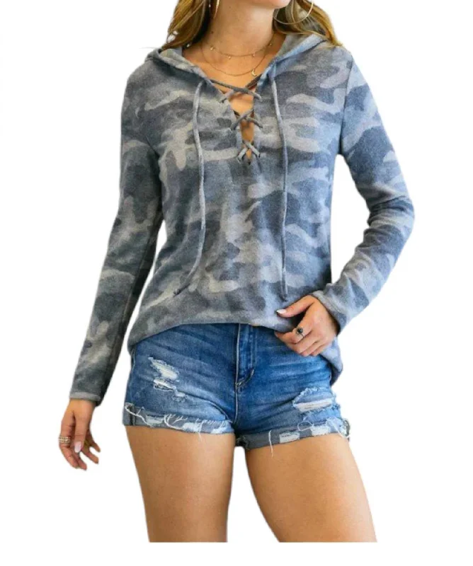 Brushed Hoodie In Camo Print Coastal Beach - Inspired Style