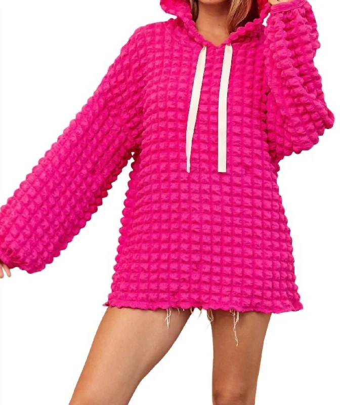 Bubble Woven Balloon Sleeves Hoodie In Fuchsia Massive Selection Sale