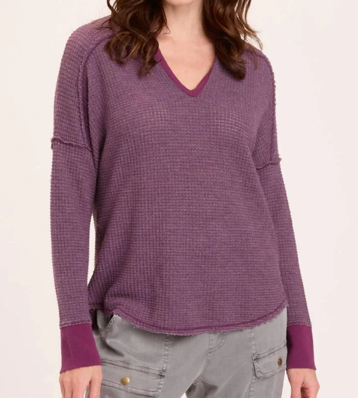 Bullock V Neck Waffle Knit Pullover In Purple End Of Season Sale