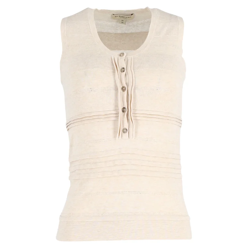 Burberry Pleated Sleeveless Top in Cream Cotton Mid Season Sale