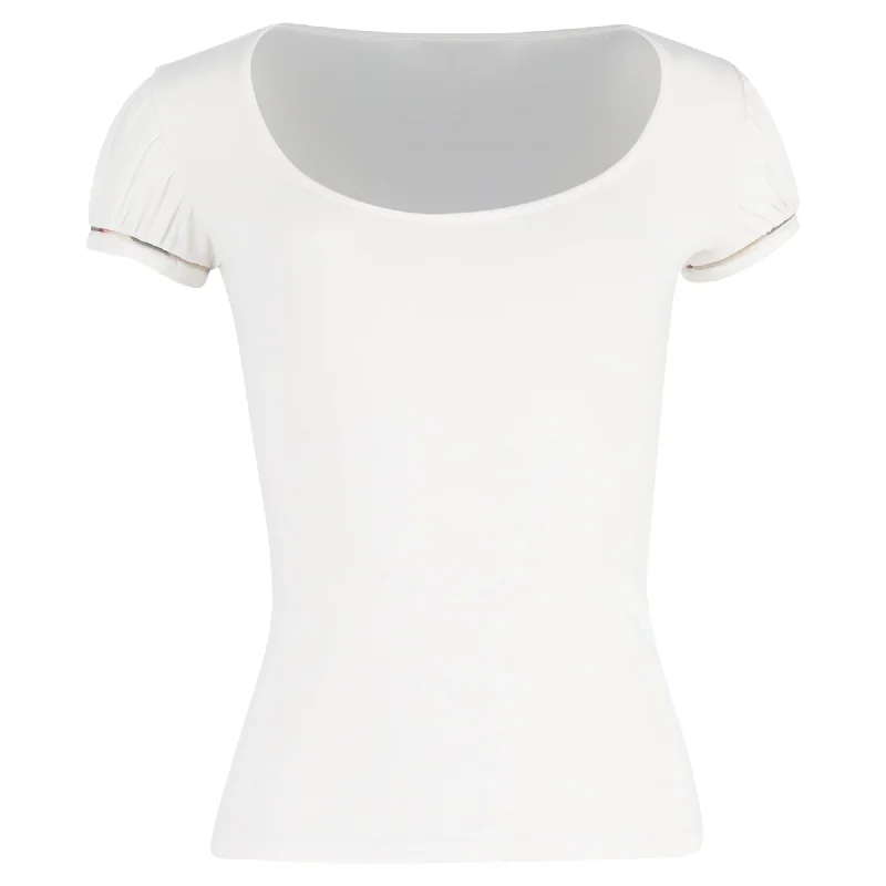 Burberry Puffed Sleeve Top in White Cotton Limited Styles